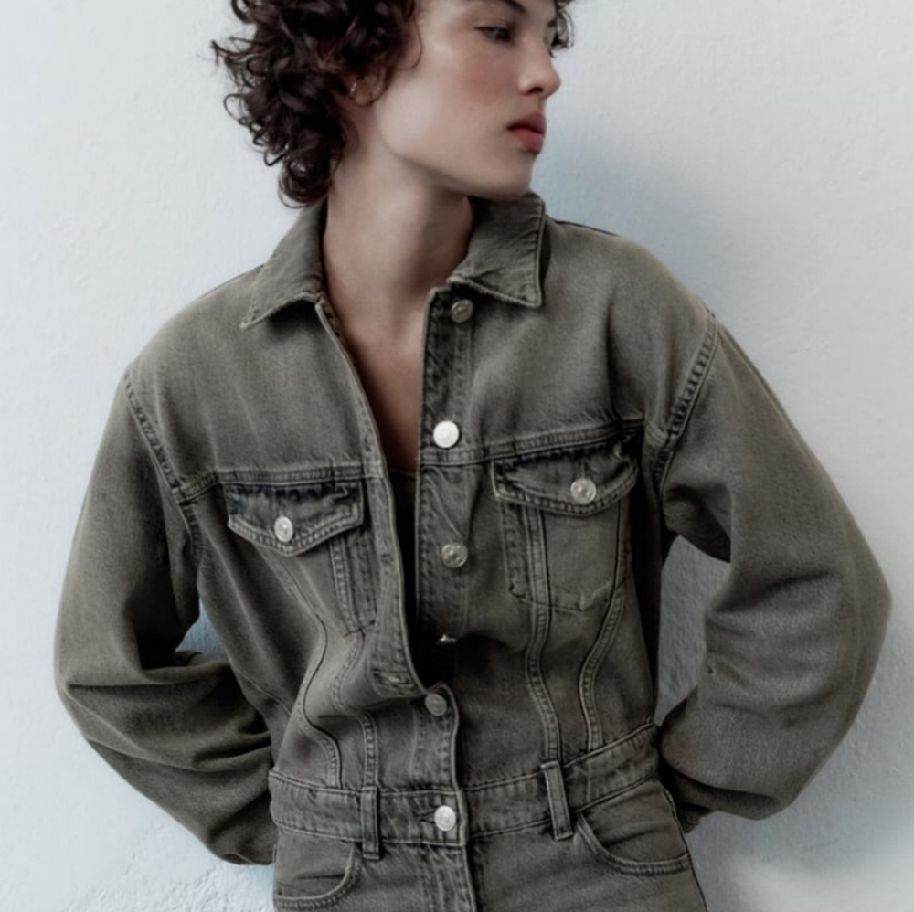 Zara Gray Wash Denim Button Up Jumpsuit Women's Size XS - New with tags